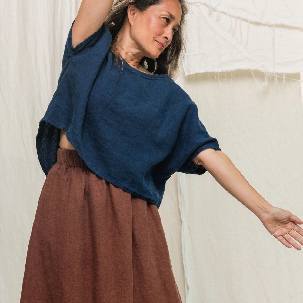 Elizabeth Suzann Linn Tee Indigo S/M Linen Crop Top Boxy Navy Royal Blue
